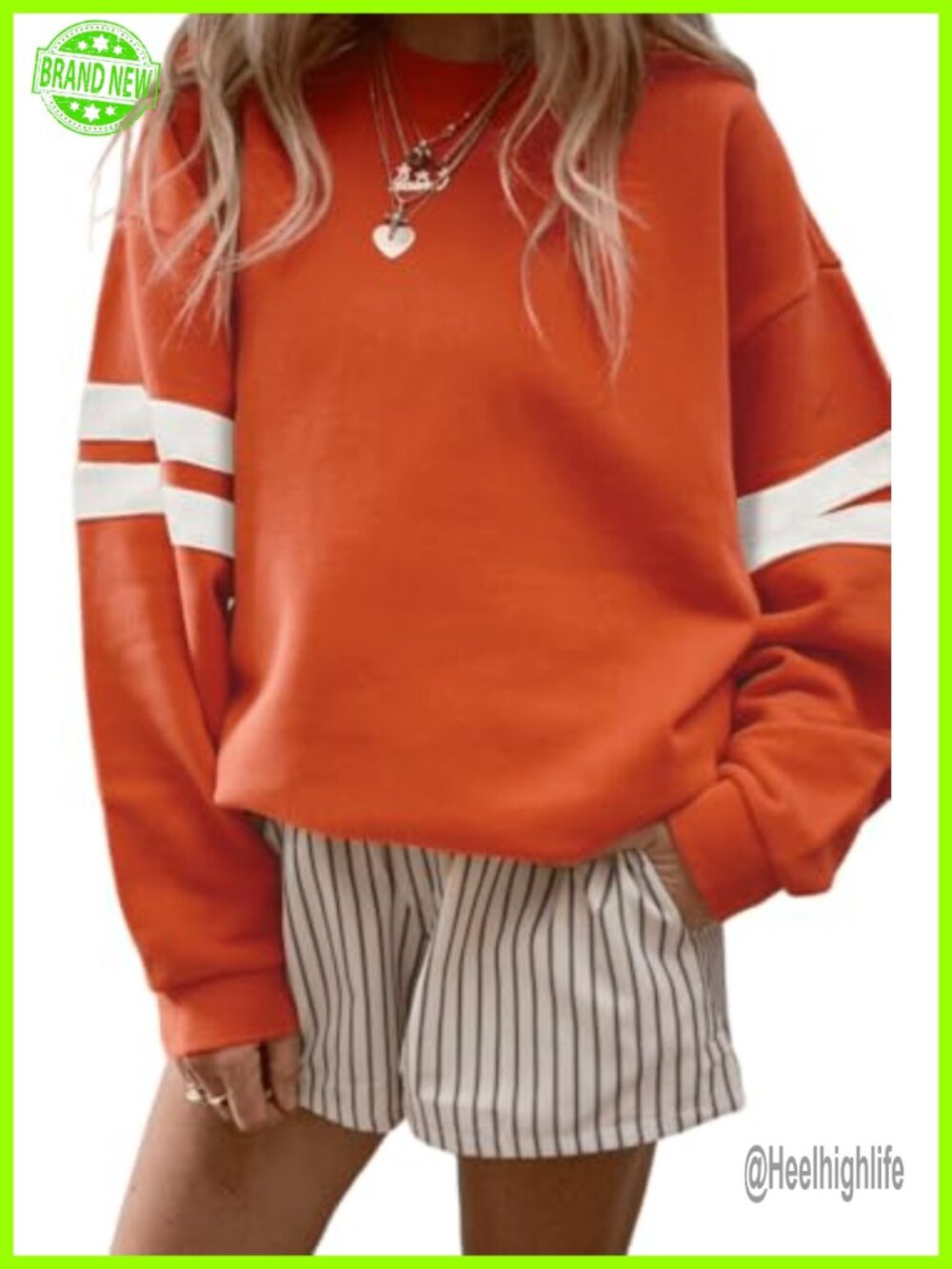 Oversized Crewneck Sweatshirt Long Sleeve Striped Pullover